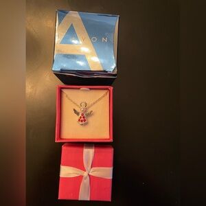 New in Box! Vintage Avon Silver and Red Angel Pendant Necklace
